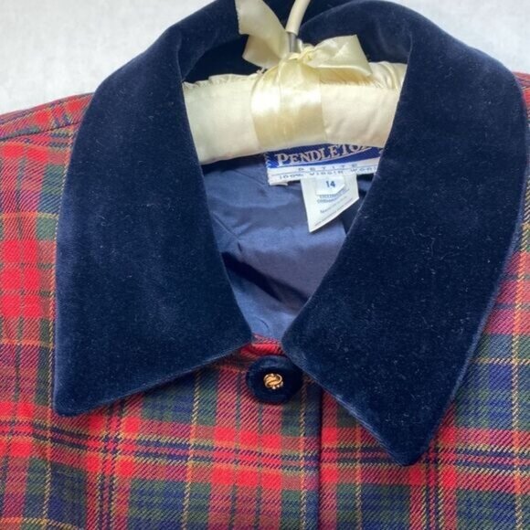 VTG Pendleton Womens Plaid Blazer With Velvet Collar Size 14 Red Blue - Picture 3 of 12